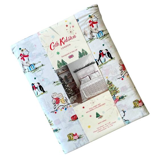 Cath Kidston London 4pc FULL Sheet Set Christmas Animals Cream Cotton NEW - Picture 2 of 15